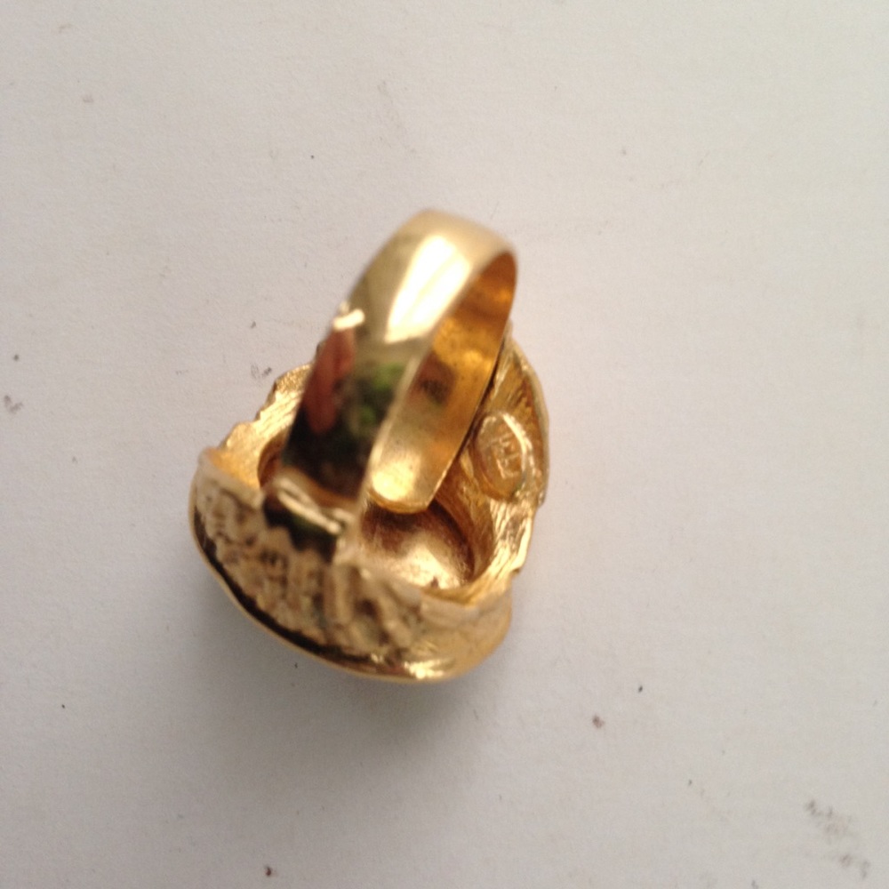 Vintage, Stamped Hobe Blue Agate Adjustable Ring with Rhinestones - Picture 10 of 13